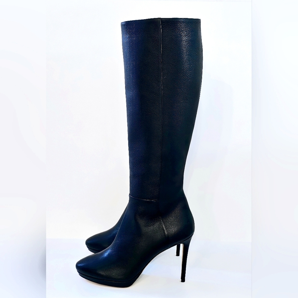 JIMMY CHOO HOXTON Knee High Black Leather Heeled Boots SIZE 41 1/2